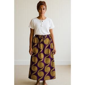 The African Village Maxi Skirt L Ethnic 100% Cotton Made In Pakistan Purple Gold
